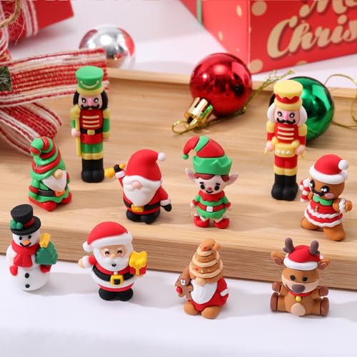 Chunful 100 Pcs Christmas Figurines Nutcracker Santa Snowman Deer Gnomes Set