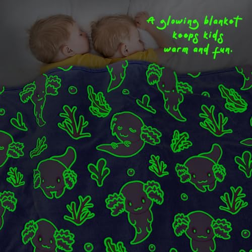 Glow in the Dark Axolotl Blanket - Soft Plush Throw for Kids 50"x60"