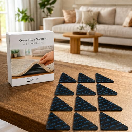 Non-Slip Rug Grippers for Hardwood Floors - 12 Pack Reusable Adhesive Pads