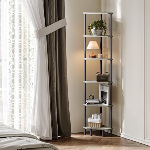 6-Tier Tall Corner Shelf, 66.5-Inch Narrow Standing Bookshelf for Storage