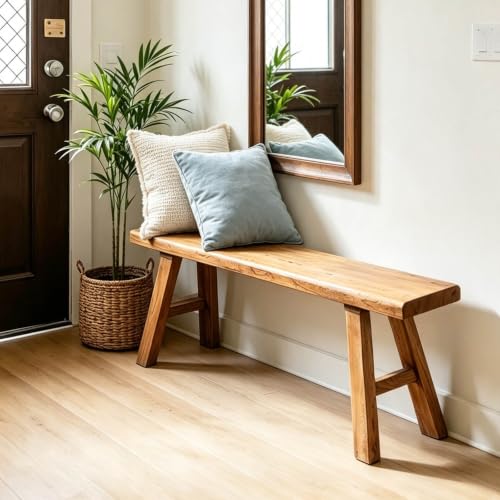 Sepsephiria Farmhouse Entryway Bench 32-inch Natural Solid Wood End of Bed Stool