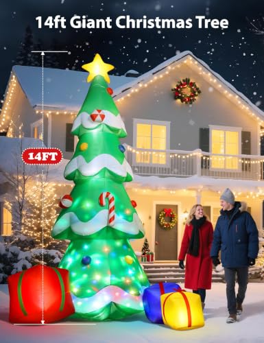 14FT Inflatable Christmas Tree with Lights & Gift Boxes for Yard Decor