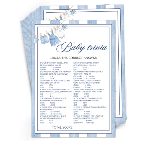 Blue Jean Baby Shower Trivia Game Cards - 30 Pack Western Denim Design
