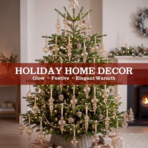 Sonwyoung Light Brown Vintage Glass Finial Christmas Ornaments 12 Pcs