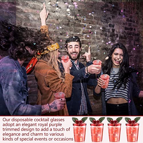 Norme 50 Pack 10 oz Clear Plastic Cups with Red Colored Rim, Disposable Drinkware