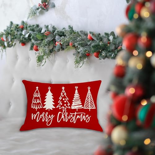 MAZSHTTD 3-Pack Red Christmas Pillow Covers 12x20 Inch Holiday Sofa Decor