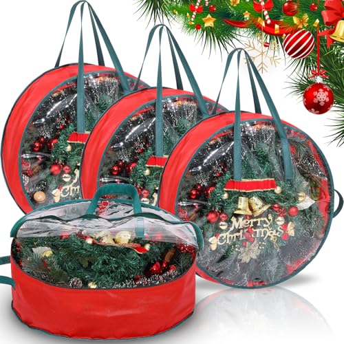4 Pcs 24 Inch Wreath Storage Bag Container with Clear Window and Handles