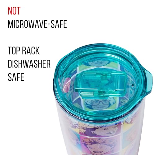 Silver Buffalo Golden Girls Character Grid Featuring Dorothy, Blanche, Rose, and Sophia Double Wall Travel Tumbler with Slide Close Lid, 20 Ounces