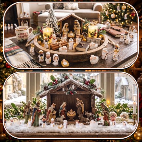 Vertintong Classic 64 Pcs Nativity Scene Mini Jesus Figurines Bulk Set for Christmas