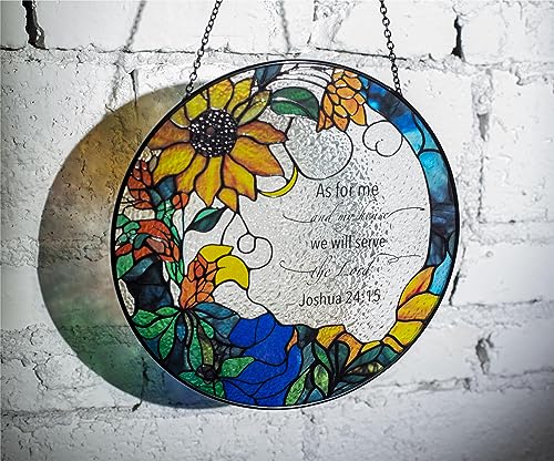 7.8'' Stained Glass Suncatcher - As for Me and My House Christian Decor
