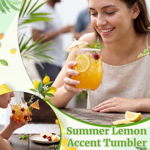 20 oz Lemon Print Stemless Glass Cup for Juice, Iced Coffee and Cocktails
