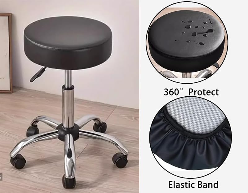 2 Pack Faux Leather Bar Stool Covers 15-16 Inch Black