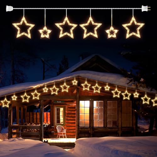 Minetom 8.5 Ft 6-Star Icicle Christmas Lights - 100 Mini Bulbs Connectable Warm White, 1 PC - 6 Drops