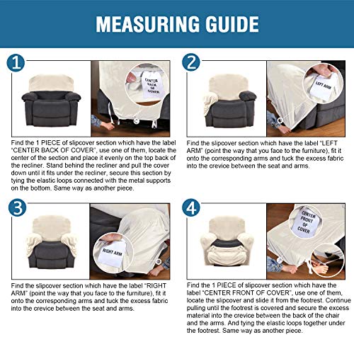 Recliner Chair Cover Set - 4-Piece Velvet Slipcovers, Ivory