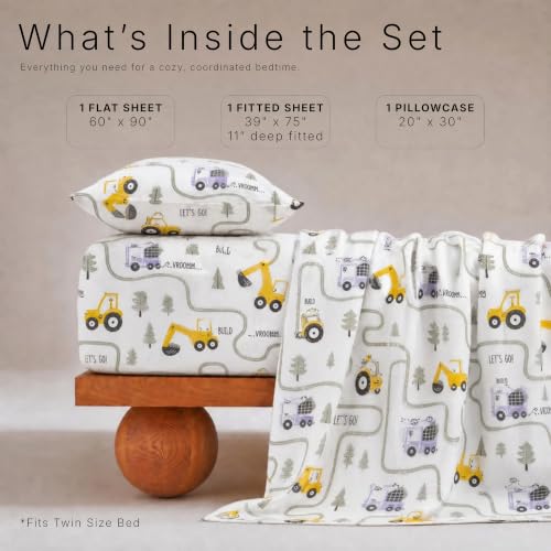 100% Cotton 3PC Kids Bedding Set - Twin Tractor Design