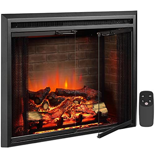 Electric Fireplace Insert with Glass Door and Crackling Sound 33 Inch