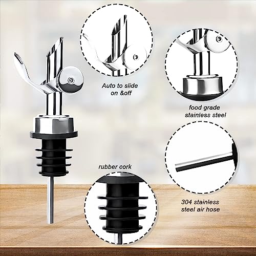 VIGOR PATH Silver Weighted Stainless Steel Liquor Bottle Pourers Pack of 4 - Precise, Leak-Proof Spouts