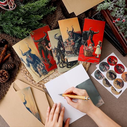Krampus Christmas Money Holder Cards Set, 30-Pack with 30 Envelopes & Stickers, 6 Designs