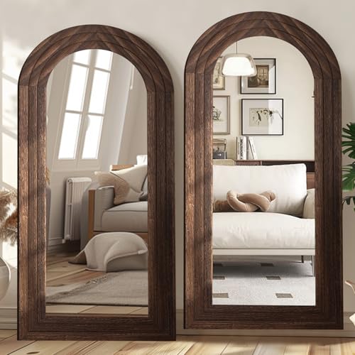 Arched Full Length Mirror 71x32 Rustic Solid Wood Farmhouse Floor Mirror