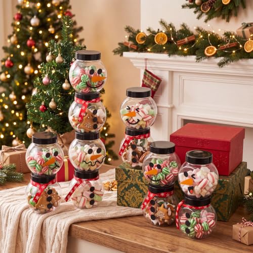 Jingmore 100 Pcs Christmas Snowman Candy Jars with Snowflake Red Ribbon - Holiday Treat Storage