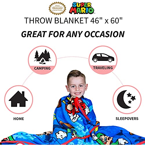 Franco Kids Super Soft Plush Throw Blanket - Mario Design, 46 x 60 Inches