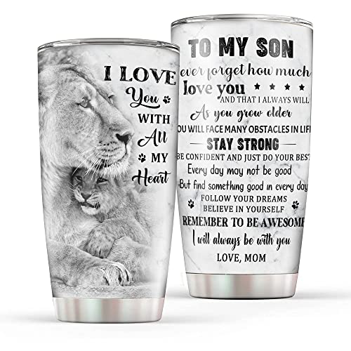 HYMONA Lion Son Tumbler 20 Oz Insulated Coffee Mug from Mom Birthday Gift for Son