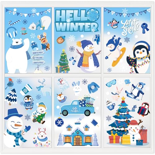 Xzentira Winter Window Clings Set - Reusable Double-Sided Christmas Decals, 8 Sheets
