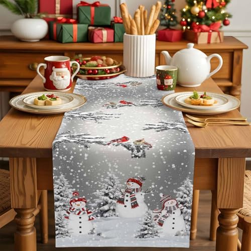 Ueplerts 13 x 72 Grey Christmas Table Runner – 72in Long Snowman Snowflake Farmhouse Decor