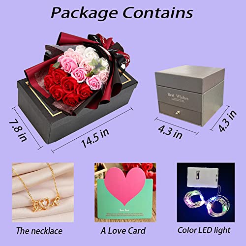 Artificial Rose Bouquet Gift Set with Love Necklace and LED Light