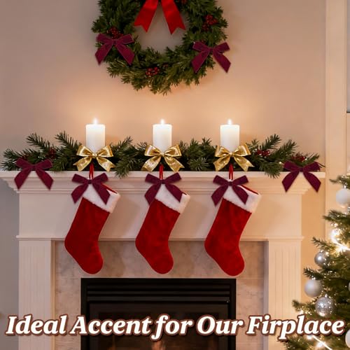 3.5x3.5 Burgundy Velvet Christmas Bows with Gold Twist Ties, 24 Pcs for Tree, Wreaths & Garlands (3.5x3.5, 1in width) – HEAEUNK