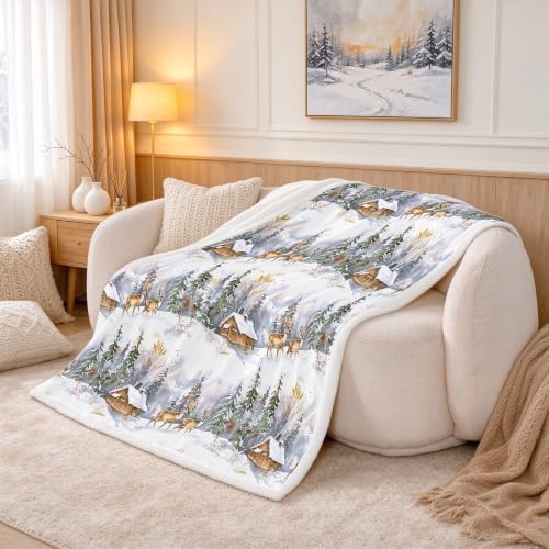 Feelyou Elk Printed Sherpa Blanket 50x60 Throw - Multi 935 Kids & Teens Gift Sofa Warm