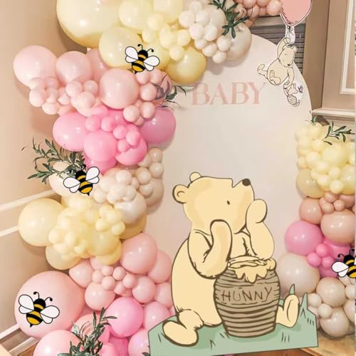 131-Piece Pink Bear Baby Shower Decoration Set with Balloon Arch & Stand