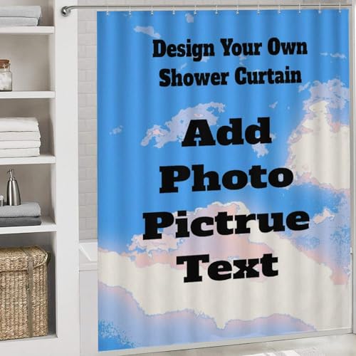 Custom 4-Piece Shower Curtain Set with Photo & Text Print, Bath Mats