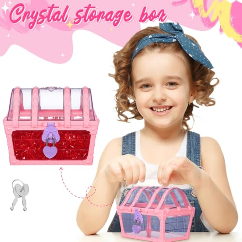 5.5-Inch Diamond Crystal Jewelry Storage Chest with Lock - Pink
