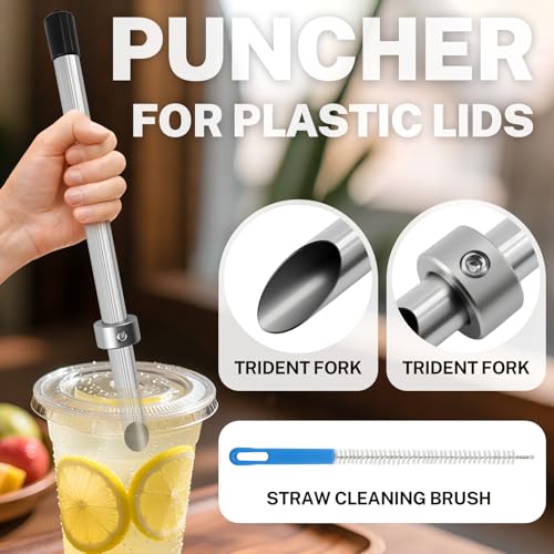 Lemonade Muddler Kit 4-in-1 - Straw Puncher, Lemon Smasher & Cleaning Brush