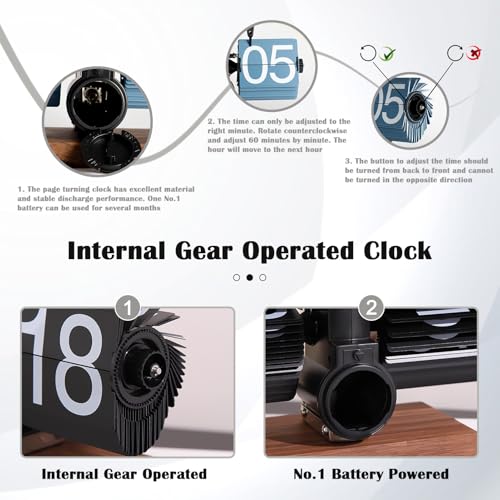 Retro Digital Flip Down Clock with Walnut Base - Mechanical Desk Clock