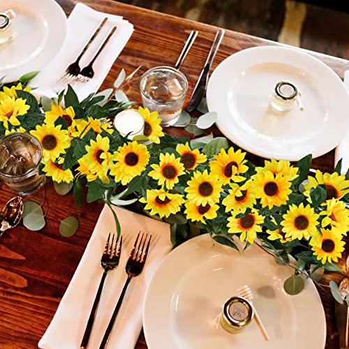 Artificial Sunflower Garland 3-Pack - 7.5ft Silk Hanging Flower Vines