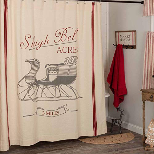 Piper Classics Sleigh Bells Ring Shower Curtain 72 x 72 Farmhouse Christmas