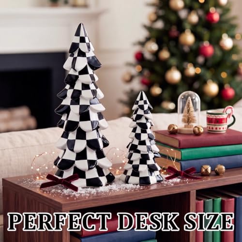 SiliFine Resin Checkered Christmas Tree Figurines - Pine, 2-Piece Set