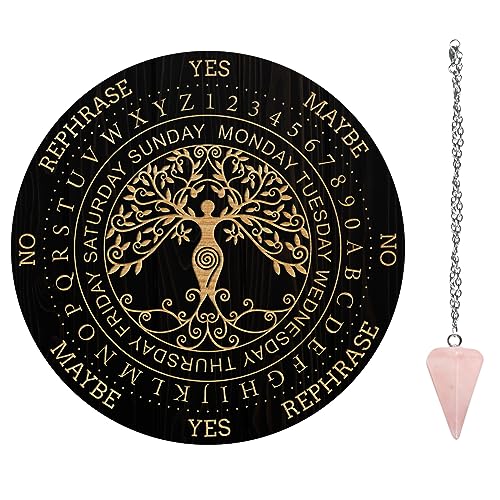 Wooden Pendulum Board Set with Crystal Necklace - Tree of Life Divination