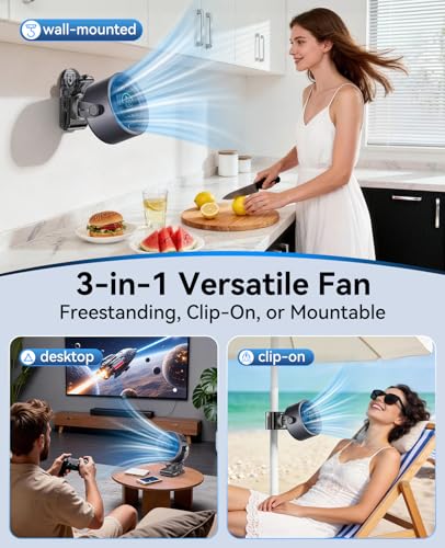 Rechargeable Clip on Fan with 100-Speed Touch Control and LED Display (Black)