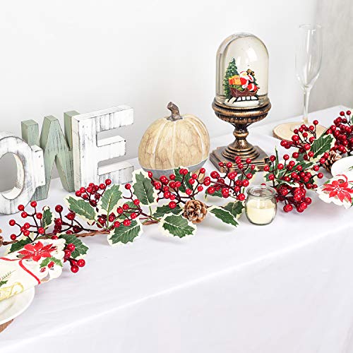 7FT Red Berry & Pine Cone Christmas Garland for Indoor Outdoor Holiday Decor