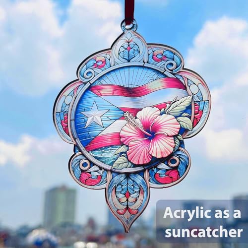 TRUMPETIC Puerto Rico 2026 Christmas Ornament - 4 Inch Flag Hibiscus Decor, Housewarming Gift, Puerto Rican Holiday Decor