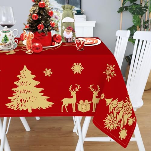 Faptoena 52x52 In Deer Christmas Tablecloth Square Red - Waterproof Holiday Table Cover
