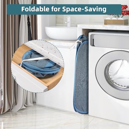 BATTOO Collapsible Laundry Hamper with Dual Handles - Blue Pop-Up Basket