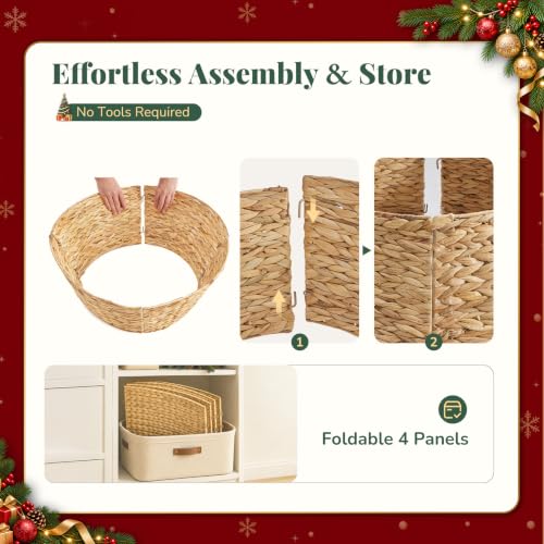 DUMOS 42 Inch Woven Christmas Tree Collar, Water Hyacinth, Natural