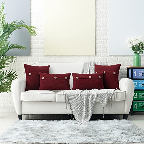 HWY 50 Burgundy Red 18x18 Inch Chenille Throw Pillow Covers (Pack of 2) with 3-Button Detail