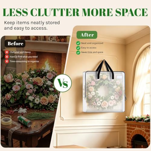 Clear Christmas Wreath Storage Bags 5 Pack for 30 Inch Wreaths