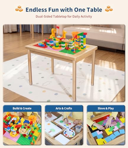 28-Inch Wooden Kids Activity Table with Reversible Top and Storage Bins