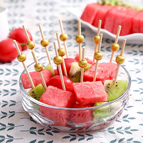 200 Pcs 4.7-Inch Bamboo Cocktail Picks with Gold Ball for Appetizers
